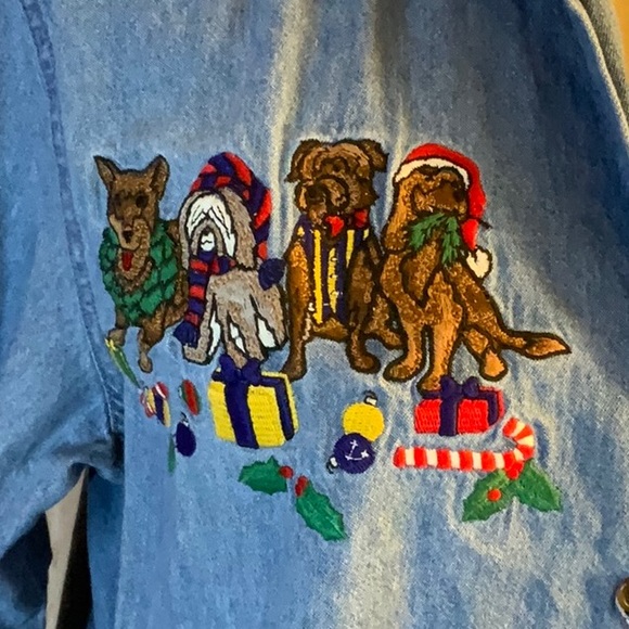 Kate Scott denim holiday dog button down. Size M - Picture 1 of 6